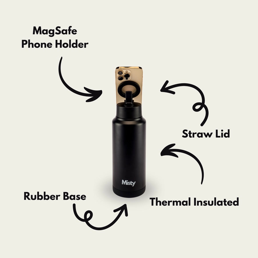 Thermal water bottle with magsafe phone holder